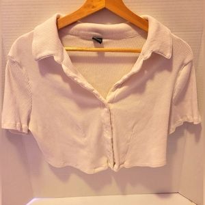Wild Fable Off-white/cream collared button-down shirt, cropped Size Large